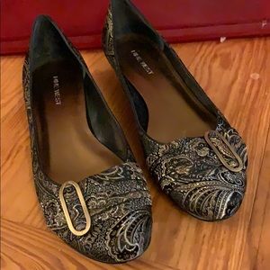 Nine West Metallic Paisley kitten heels